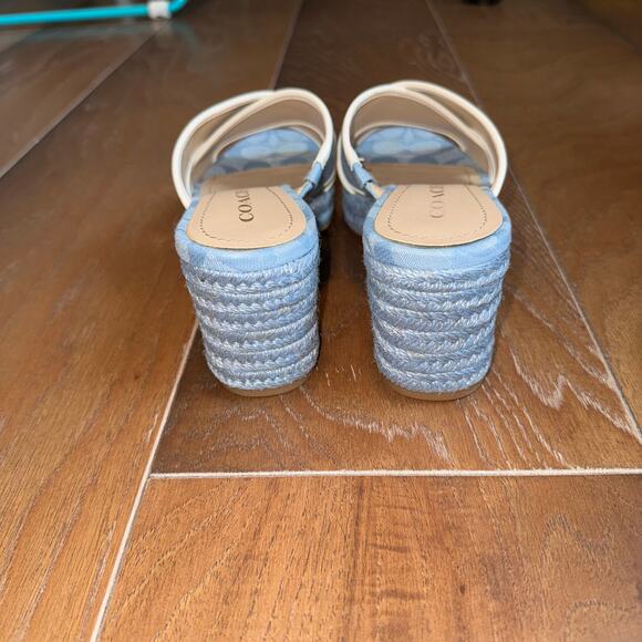 Coach Sloan Signature Espadrille Block Heel Sandals Blue Chambray Size 6 - Picture 5 of 7